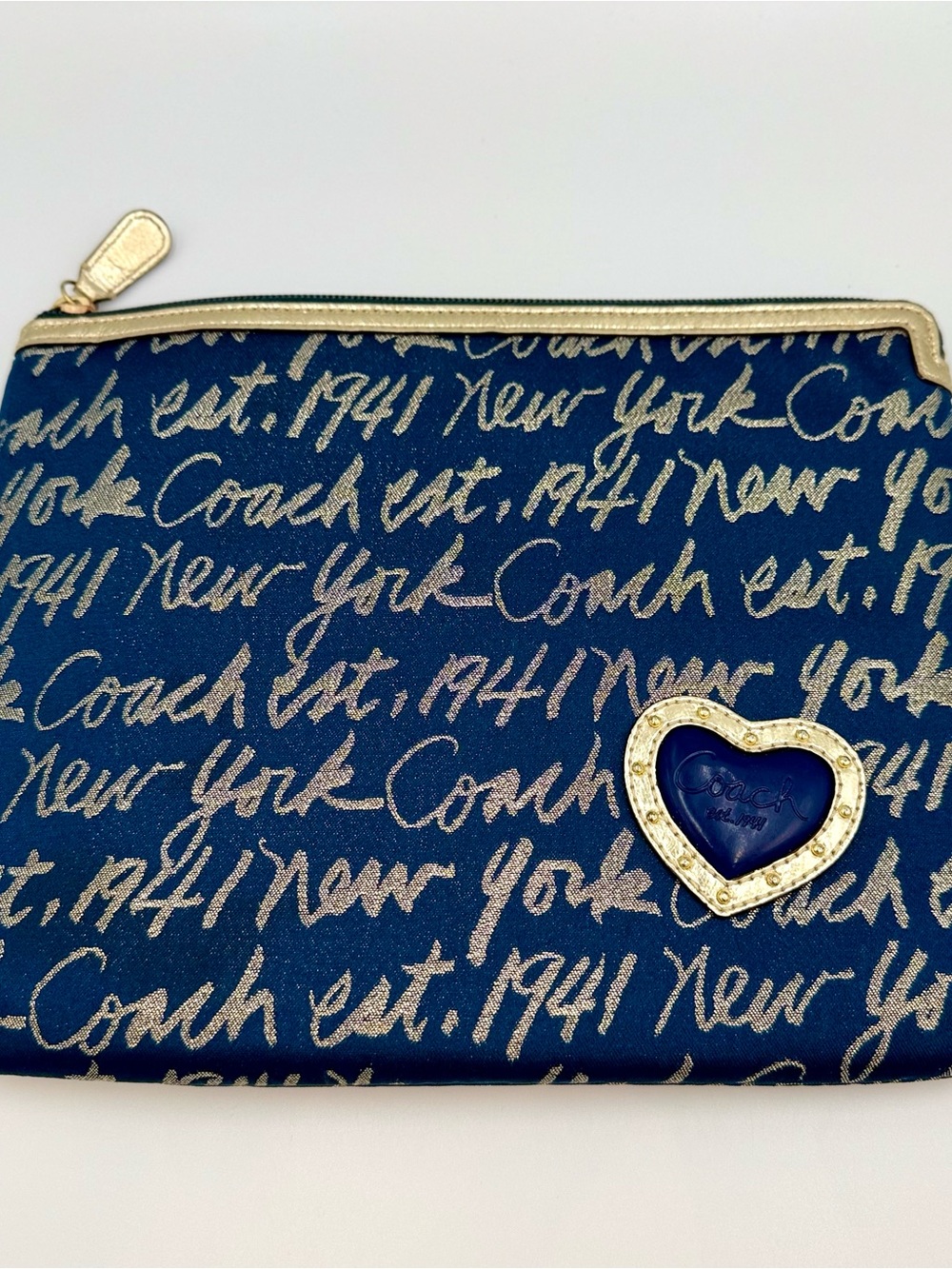 Coach 1941 Lurex Script Zip Tablet bag Navy with Gold Trim